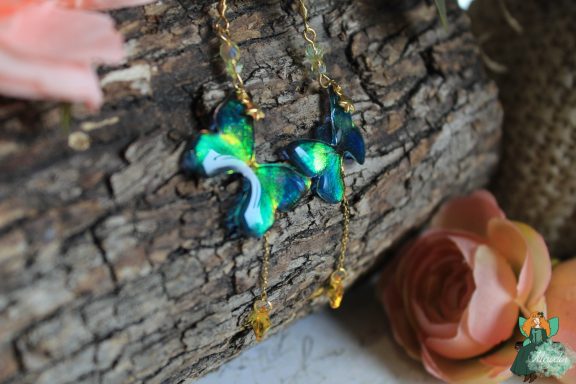Boucles d'oreilles papillon vert turquoise