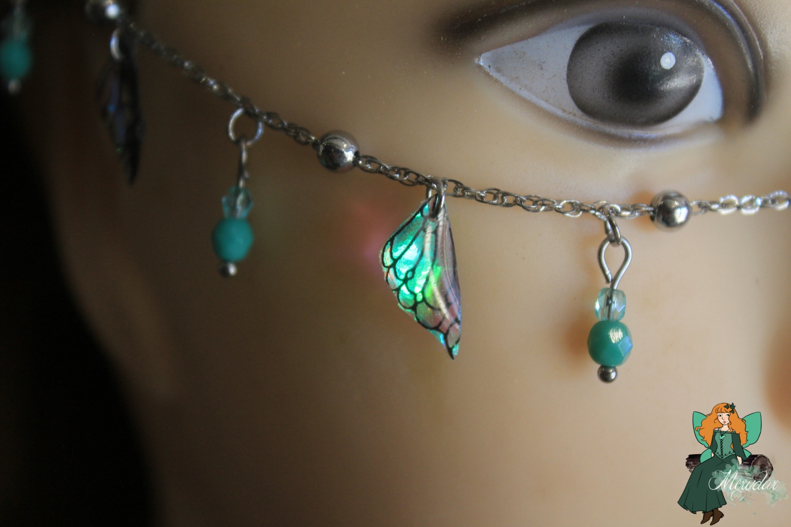 Chaîne de visage féerique 3-en-1 - vert bleu – Image 2